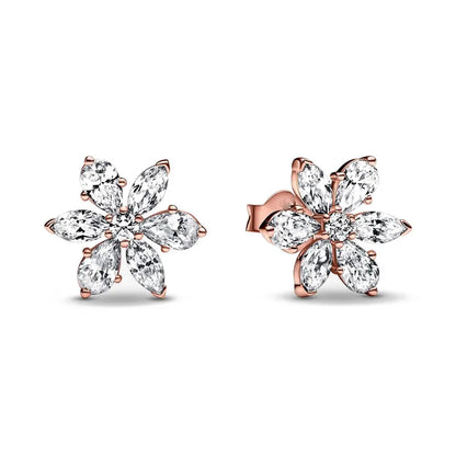 925 Sterling Silver Snowflake Heart Earrings | Fine Stud Earrings for Women