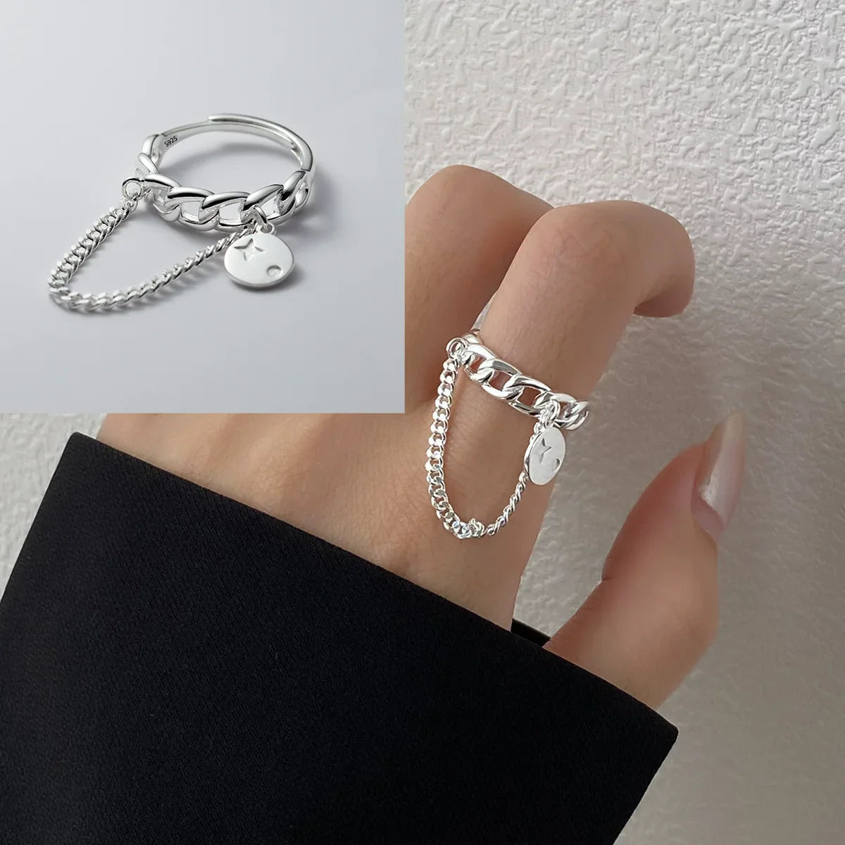 PANJBJ Real 925 Sterling Silver Retro Round Ring | Vintage Fine Jewelry for Women