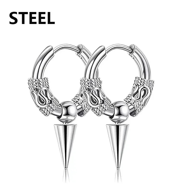 Cross Feather Stud Earrings Set | Unisex Stainless Steel Punk Jewelry