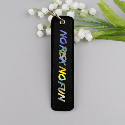 No Risk No Fun Embroidery Keychain | Motorcycle Key Fob Gift