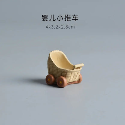 Cute Cat Wedding Zakka Figurine Bride Baby Stroller Resin Model Miniatures Model Cake Ornaments Decor Crafts Desktop Accessories
