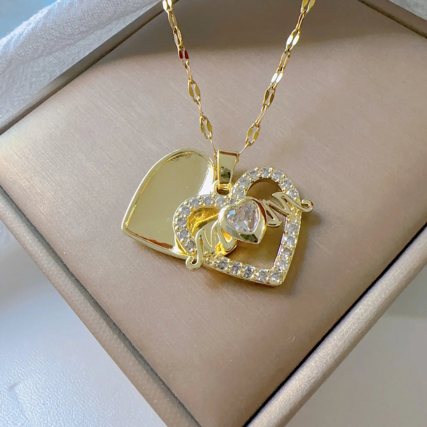 Mama Heart Pendant Necklace | Stainless Steel Crystal Choker for Women