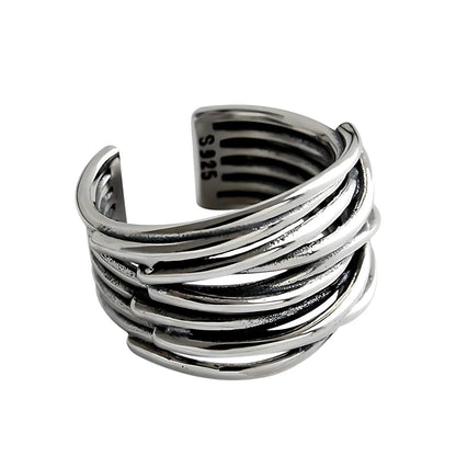 VENTFILLE 925 Sterling Silver Geometric Multilayer Round Bead Ring | Fashion Punk Temperament Jewelry