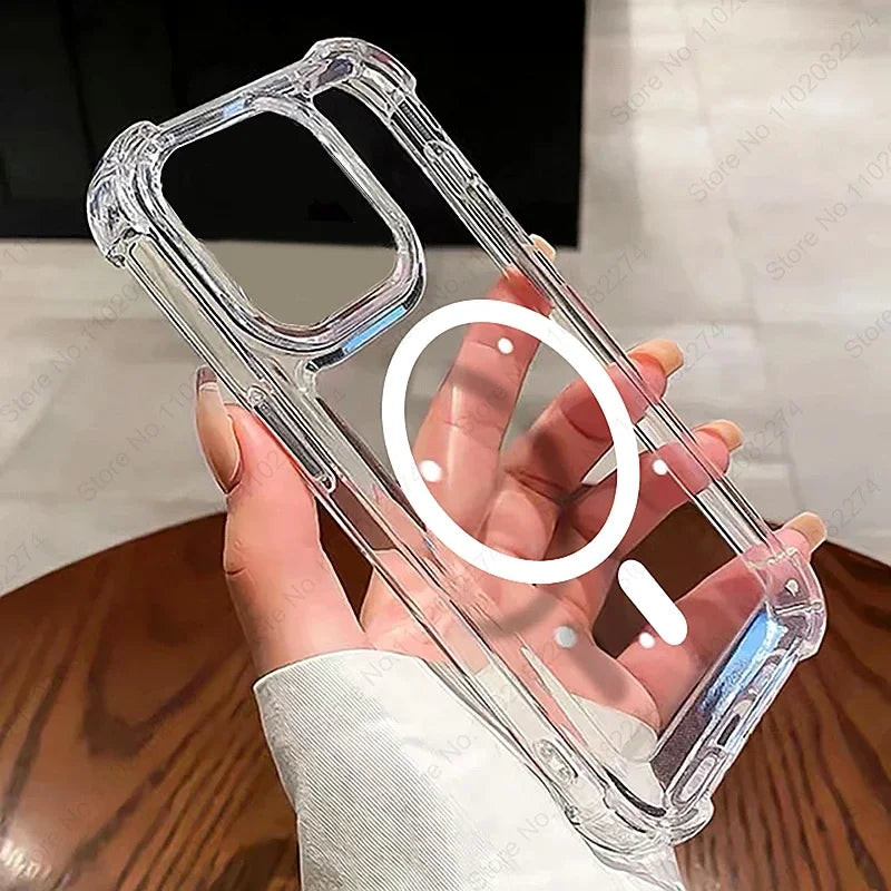 Luxury Shockproof Magsafe Wireless Charge Transparen Phone Case
