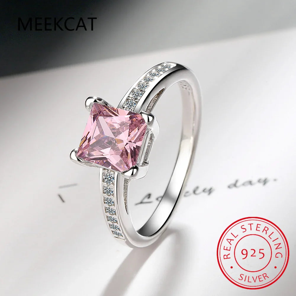 Princess Cut Moissanite Engagement Ring | 925 Sterling Silver Bridal Set
