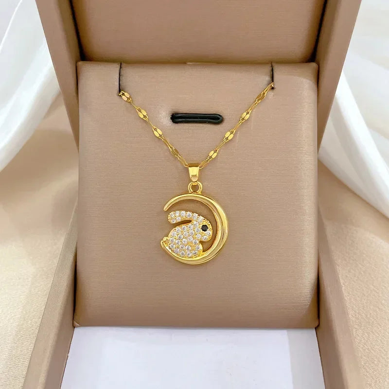Crescent Moon Pendant Necklace | Vintage Stainless Steel Choker for Women