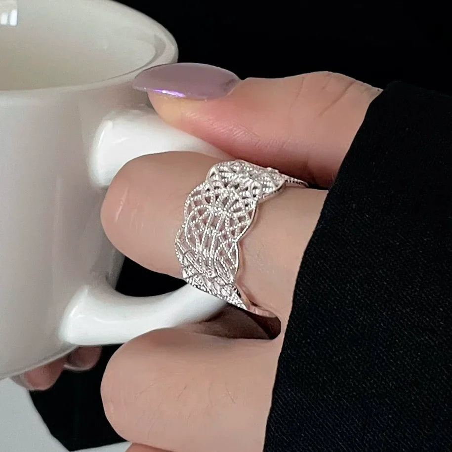 VENTFILLE 925 Sterling Silver Flower Lace Ring | Korean Fashion Adjustable CZ Ring