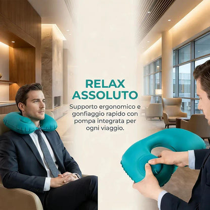 Portable Inflatable U-Shaped Neck Pillow for Travel | Press-Inflatable Neck Support with Built-In Storage