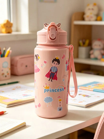 Cartoon Printed Straw Cup | BPA Free 500ml Plastic Water Bottle for Kids