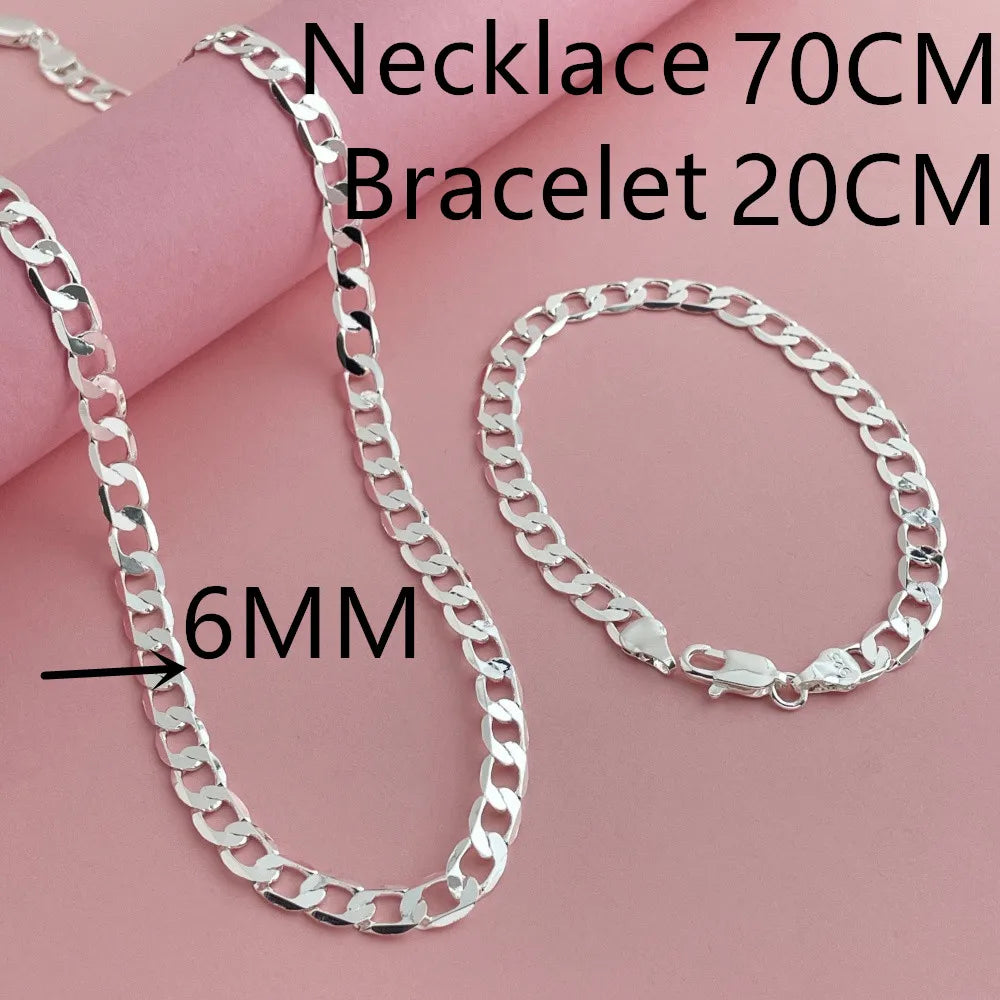 925 Sterling Silver 6mm Cuban Link Necklace and Bracelet Set | Unisex Classic Jewelry