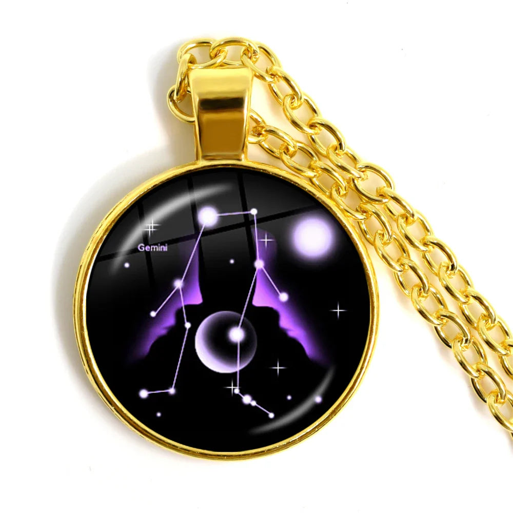 Zodiac Necklace Silver Plated | 12 Constellation Pendant Jewelry