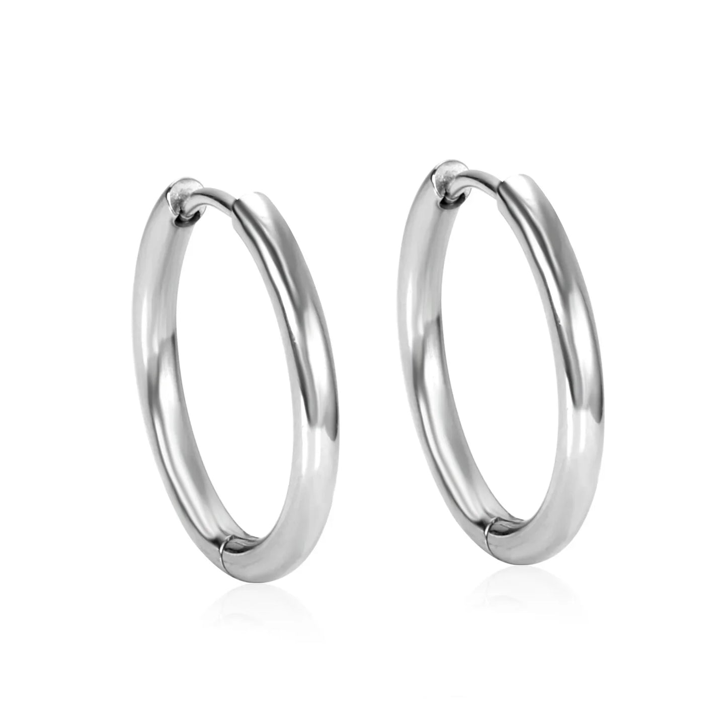 Stainless Steel Hoop Earrings for Women | Hypoallergenic Round Hinged Hoops - 12/14/16mm