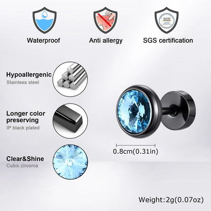 Stainless Steel Men’s Earrings | 8mm Multi-Faceted Screw Back Stud