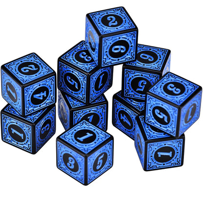 10PCS/Set Acrylic Dice Set D6 Carved Pattern Polyhedron Dice 6-sides Game Dice for RPG Dungeons and Dragons Board Game
