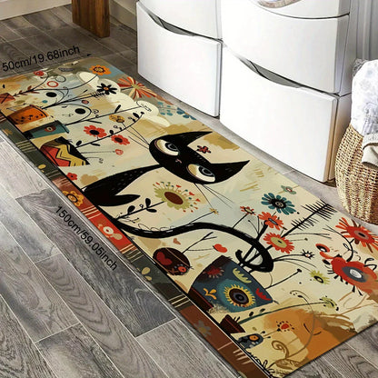 VIKAMA Black Cat Pattern Kitchen Rug Long Carpet Waterproof Bathroom Mat Rug For Bedroom Carpet For Live Room Home Decoration