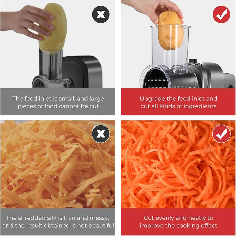 250W 5-in-1 Electric Vegetable Slicer Shredder Salad Shooter Cheese Grater Cutter for Carrot Cabbage Potato