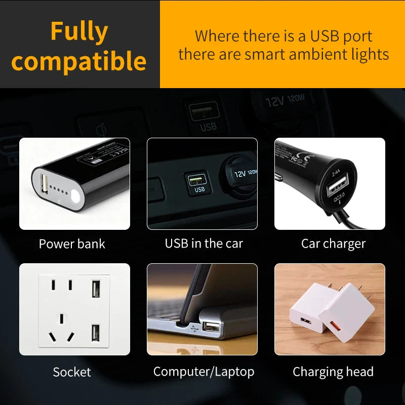 Car USB LED Atmosphere Light | Touch Control Car Interior Decoration Lamp