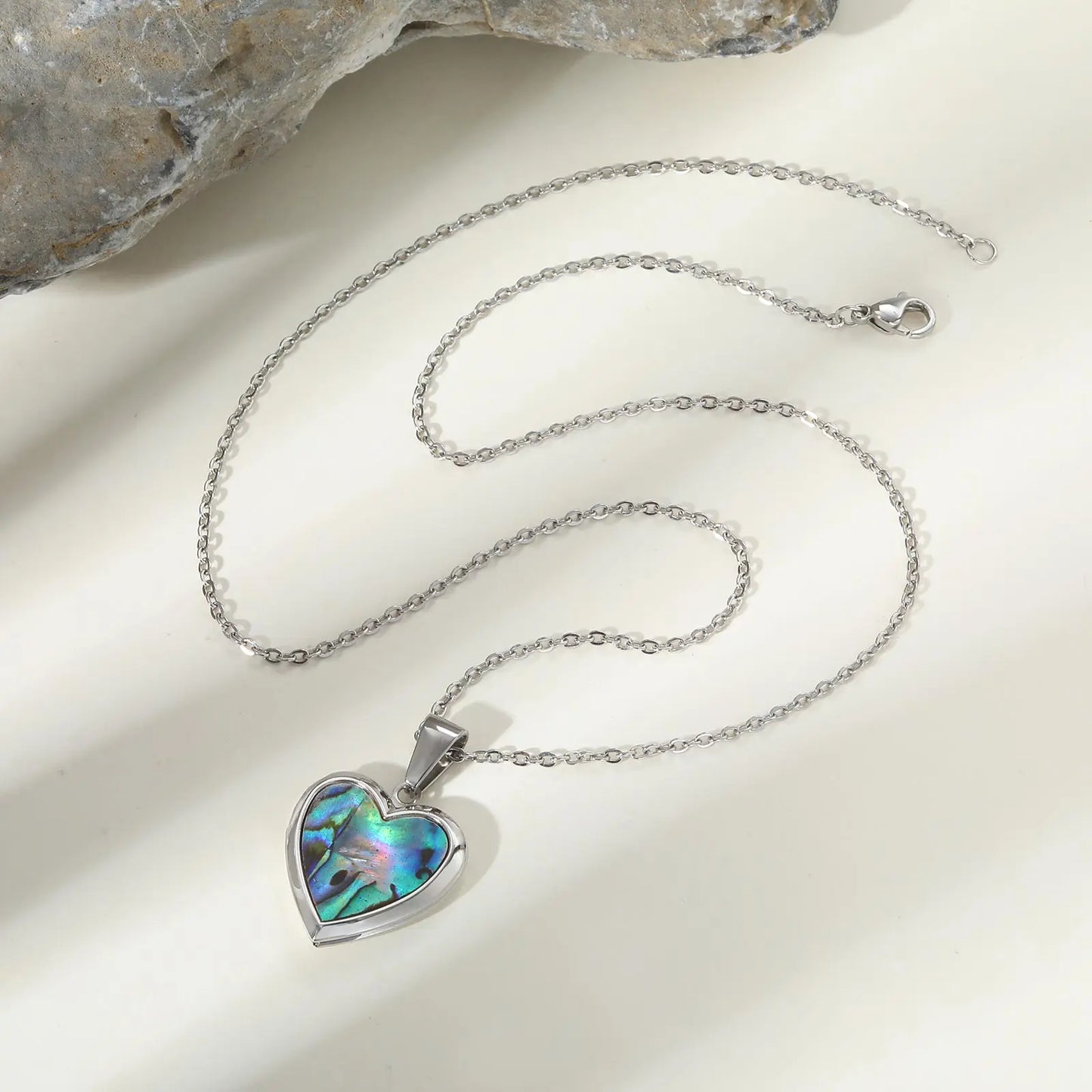 Custom Photo Heart Pendant | Abalone Shell Stainless Steel Necklace