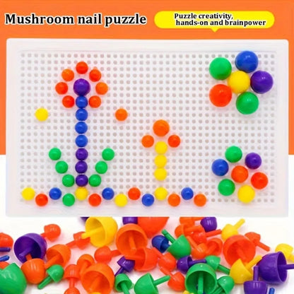 Creative DIY Mushroom Tacks Set: 1 Board, 240 Small, 40 Medium, 16 Large Tacks, And Colorful Instructions for Ages 3-6