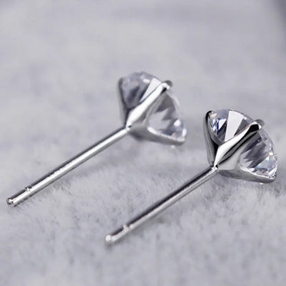 925 Sterling Silver Zircon Crystal 4 Claw Cut Stud Earrings | Fine Jewelry for Women