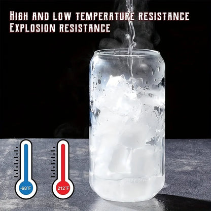Drinking Glasses Cup with Glass Straw 4pcs Set Can Shaped For Beer Iced Coffee Whiskey Soda Tea Water with 2 Cleaning Brushes