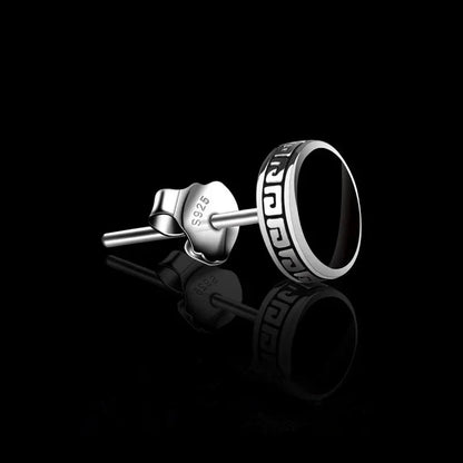 925 Silver Earrings Men Black Circle Single Simple Luxury Earring