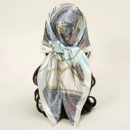 Satin Square Scarf – Elegant 2025 Print Hijab, Shawl & Hair Wrap