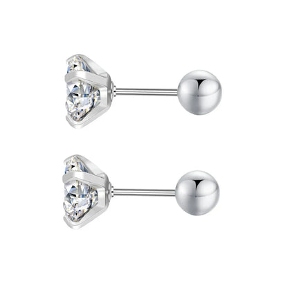 Stainless Steel Cubic Zirconia Stud Earrings | Screw-Back CZ Earrings for Women and Men