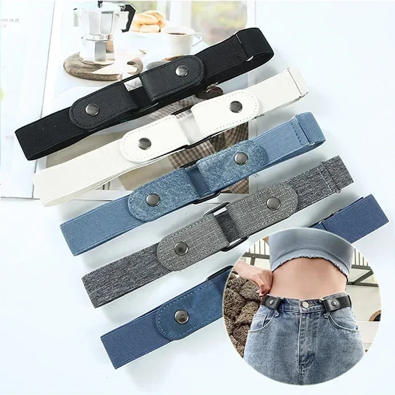 Canvas Elastic No-Buckle Adjustable Belt for Jeans – Invisible Waistband 33–45in (85–115cm) for Women & Men