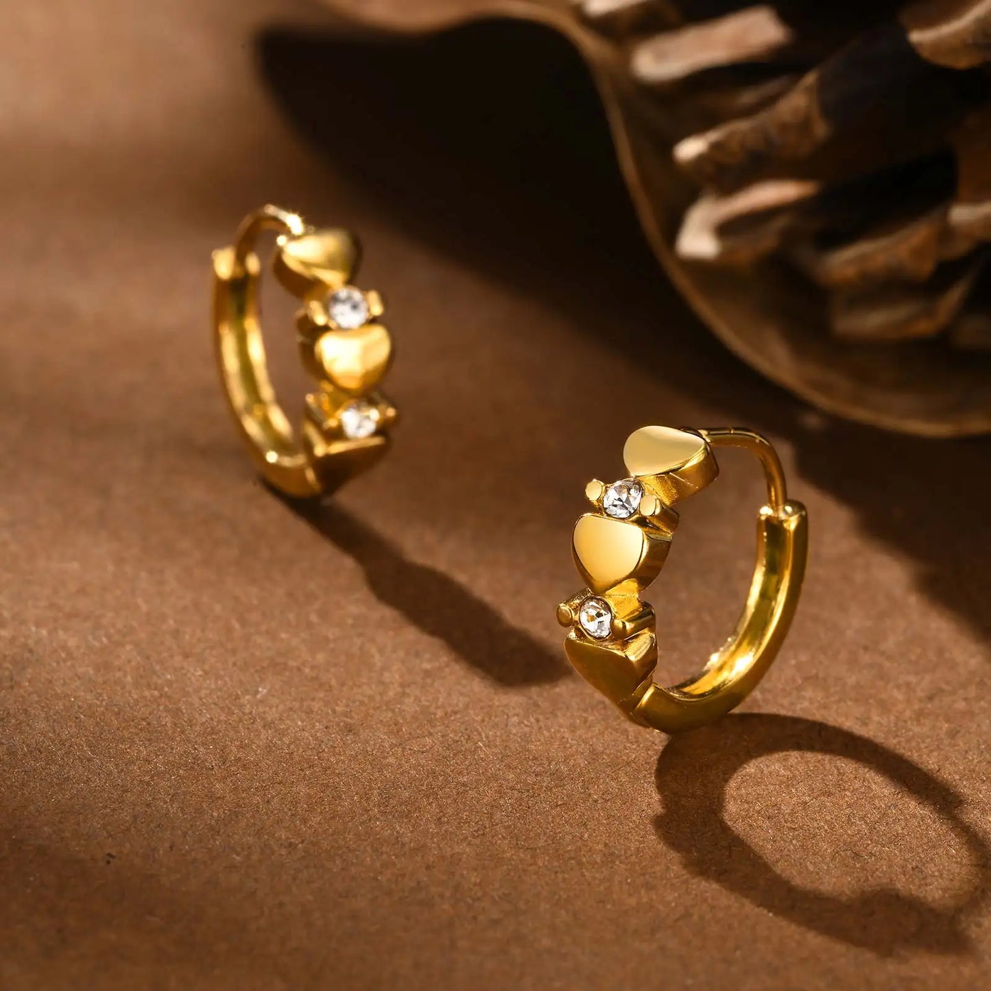Heart-Shaped Zircon Earrings for Women | Stainless Steel Gold Hoop Earrings