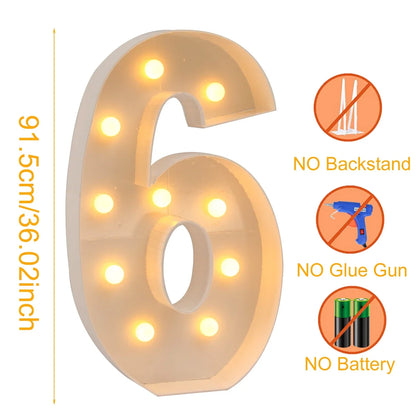91.5cm Giant Led Light Birthday Number Figure 1st Birthday Anniversary Wedding Baby Shower Decor 30 40 50 Birthday Number Frame