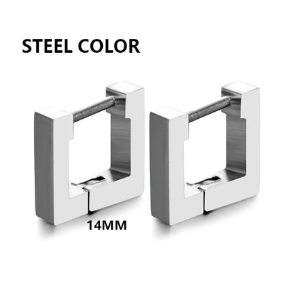 Geometric Stainless Steel Square Triangle Hoop Earrings | Unisex Punk Hip Hop Jewelry