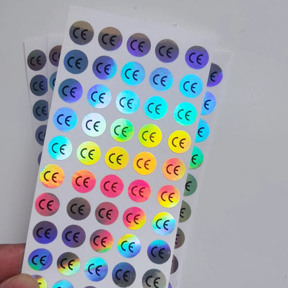 1cm Round CE Sticker | White, Silver, Holographic, Clear Base Circle Label 500pcs