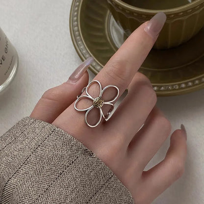 VENTFILLE 925 Sterling Silver Flower Ring | Hollow Out Retro Jewelry for Women
