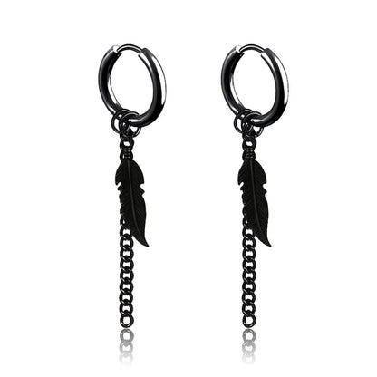 Cross Feather Stud Earrings Set | Unisex Stainless Steel Punk Jewelry