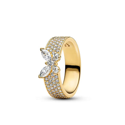 925 Sterling Silver Heart-Shaped Butterfly Flower Ring | Exquisite Charm Jewelry for Her