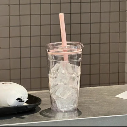 450ml Korean Style Straw Cup | Transparent Multi-Color Plastic Coffee Cup