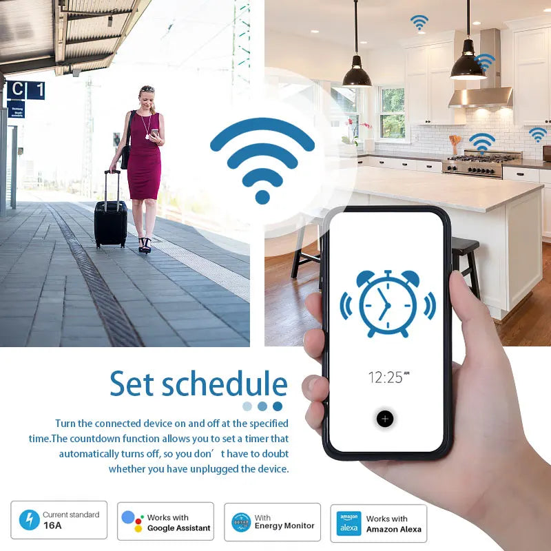 Tuya Smart Socket WIFI 16A/20A EU Plug With Monitoring Timing Function Smart Home Electronic Power Outlet Alexa Google Home