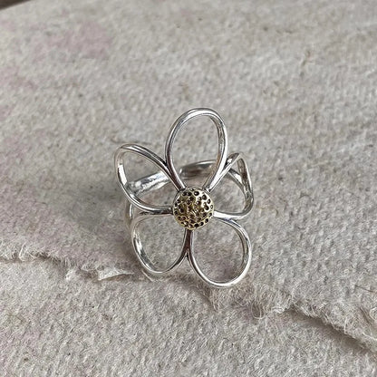 VENTFILLE 925 Sterling Silver Flower Ring | Hollow Out Retro Jewelry for Women
