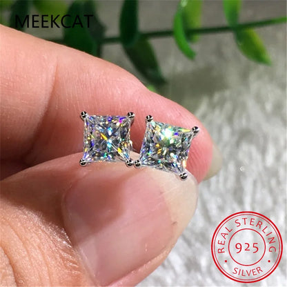 1ct D Color Moissanite Square Stud Earrings | Luxury 925 Sterling Silver Jewelry Gift