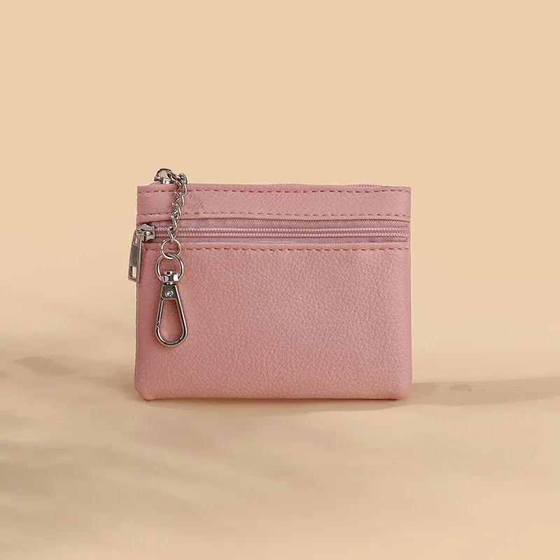 Mini Leather Card Holder Wallet | Compact Zipper Coin Purse for Women