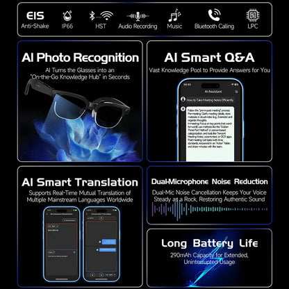 New 4K Glasses AI Smart Glasses With 8MP Camera Video Recording Translation Smart Sunglasses Bluetooth Call Music Play Men Women