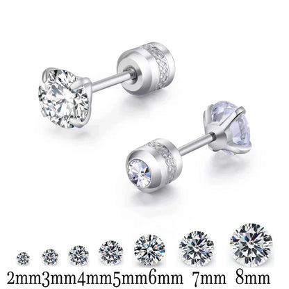 Stainless Steel Titanium Stud Earrings | 4 Color CZ Crystal Screw Back Earrings for Women