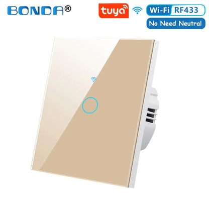 BONDA Smart Switch Wifi RF433 No Neutral EU Standard Tuya Control Works with Alexa Google Home WiFi Smart Home Touch Switches 86