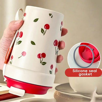 350/400ml Plastic Coffee Mug with Cherry Pattern | Travel Portable Water Bottle Tumbler