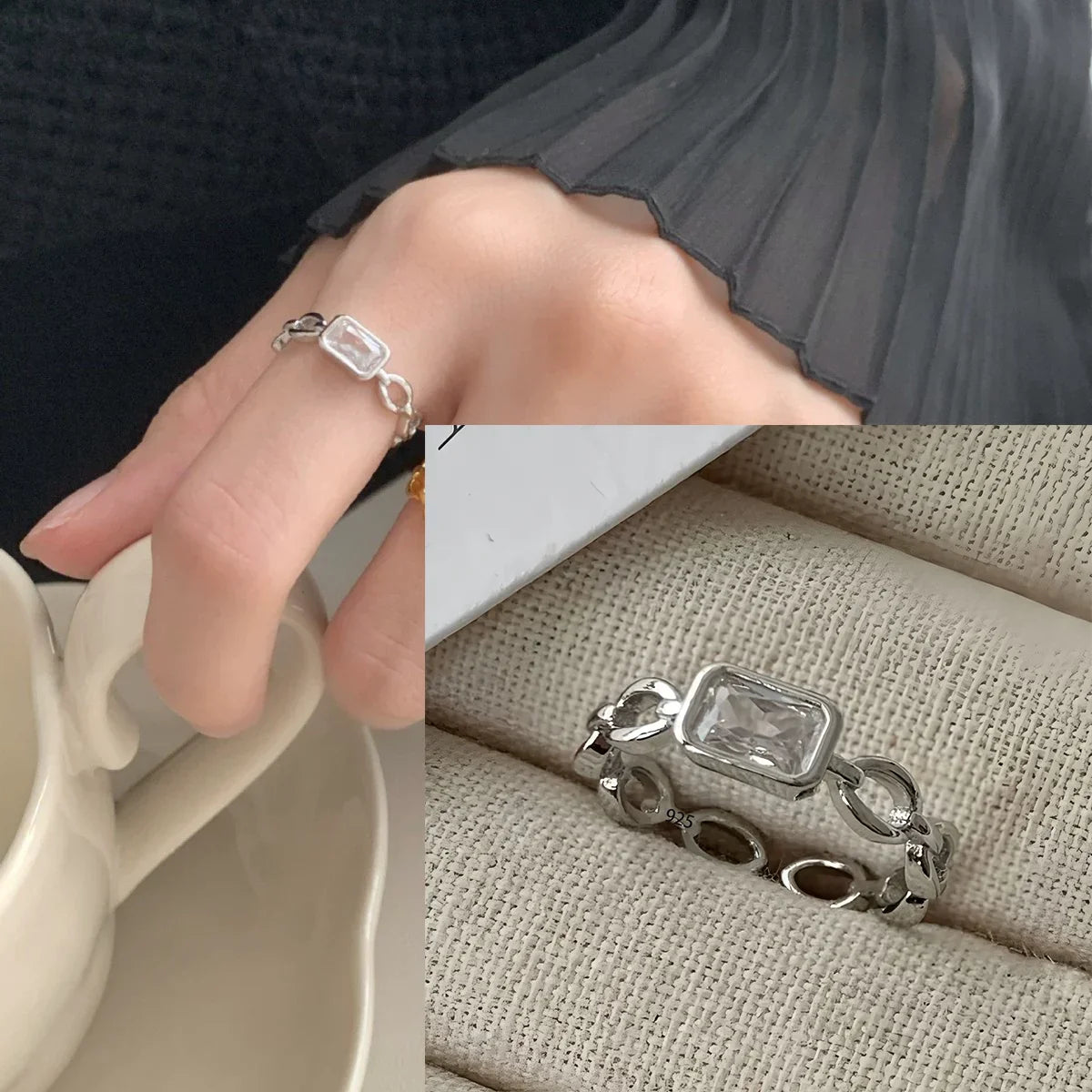 PANJBJ Real 925 Sterling Silver Retro Round Ring | Vintage Fine Jewelry for Women