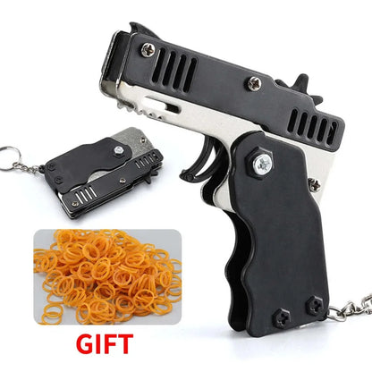 Metal Rubber Band Gun Keychain | Mini Shooting Toy for Outdoor Fun