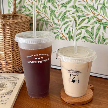 Cute Kawaii Water Bottle | Reusable Plastic Tumbler with Straw Lid for Coffee Juice Tea