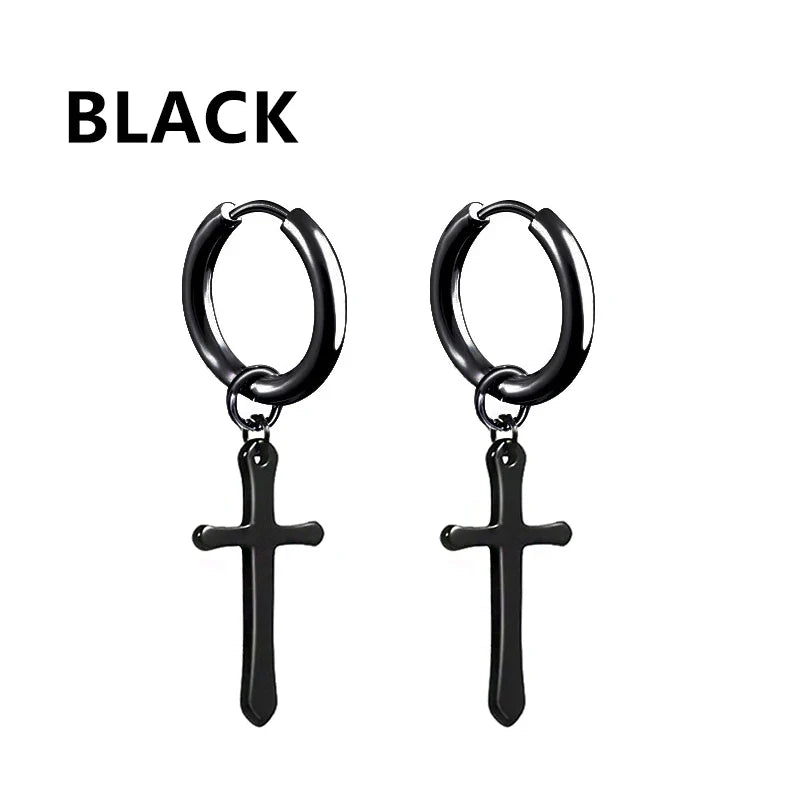 Vintage Punk Stainless Steel Stud Earrings for Men Women | 1 Pair Black Earrings Set