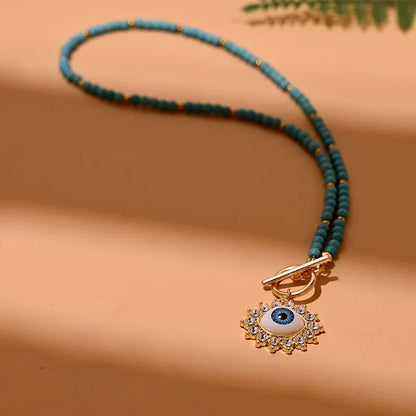 Colorful Stone Choker Necklace | Round Evil Charm Pendant for Women